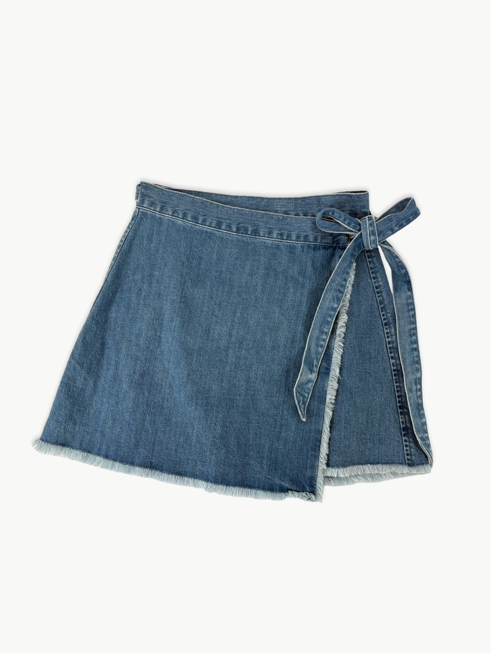 Madewell Raw-Hem Mini Wrap Jean Skirt Size 6 Cardiff Wash Denim 100% Cotton - Picture 10 of 13